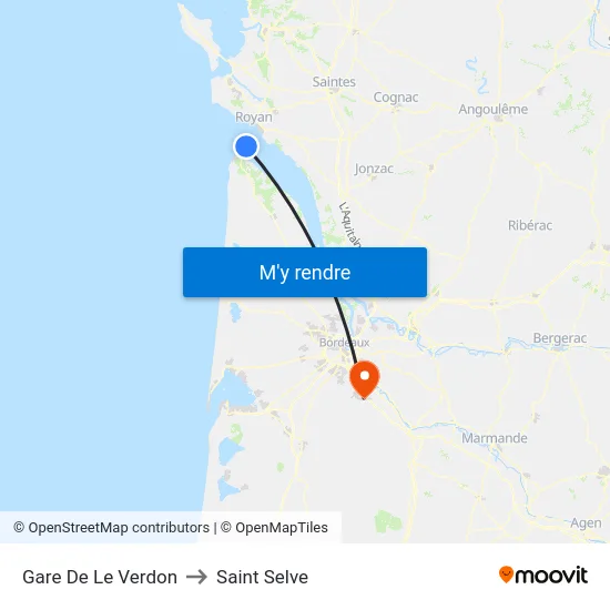 Gare De Le Verdon to Saint Selve map