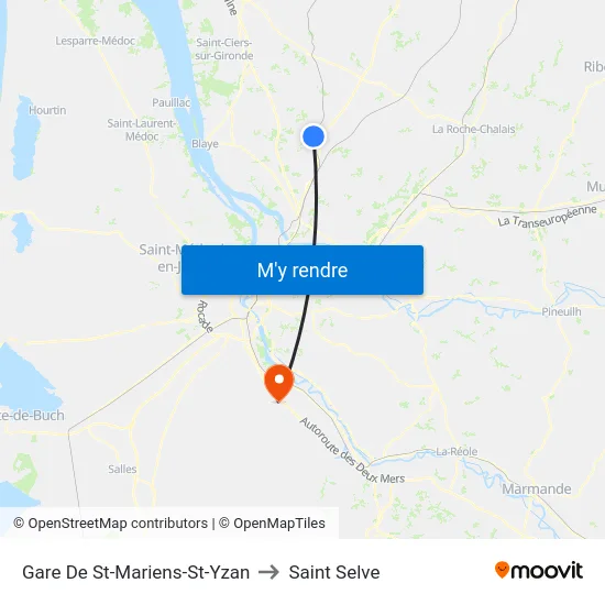 Gare De St-Mariens-St-Yzan to Saint Selve map