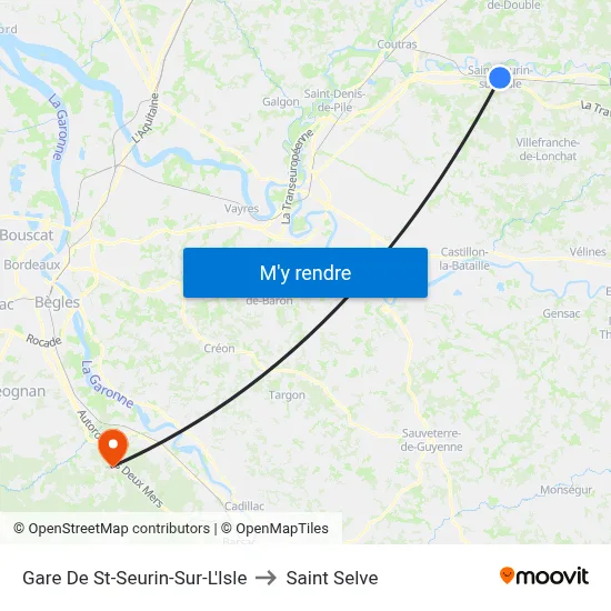 Gare De St-Seurin-Sur-L'Isle to Saint Selve map