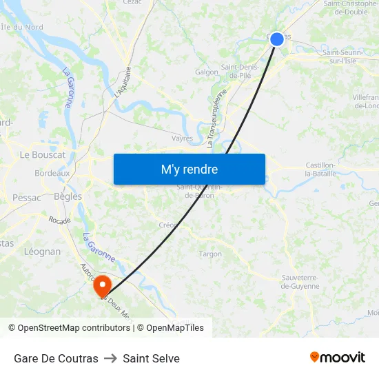 Gare De Coutras to Saint Selve map