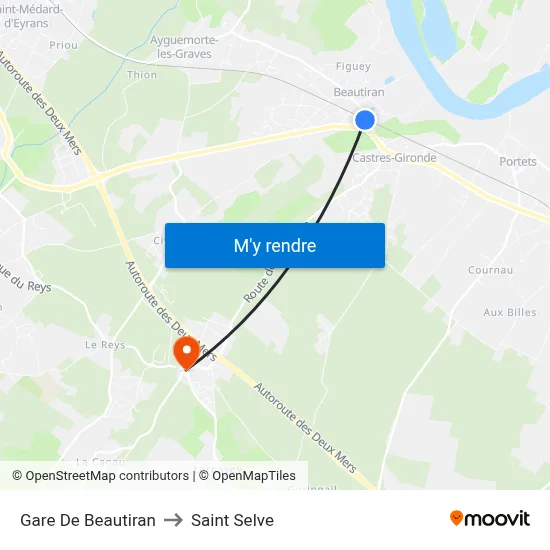 Gare De Beautiran to Saint Selve map