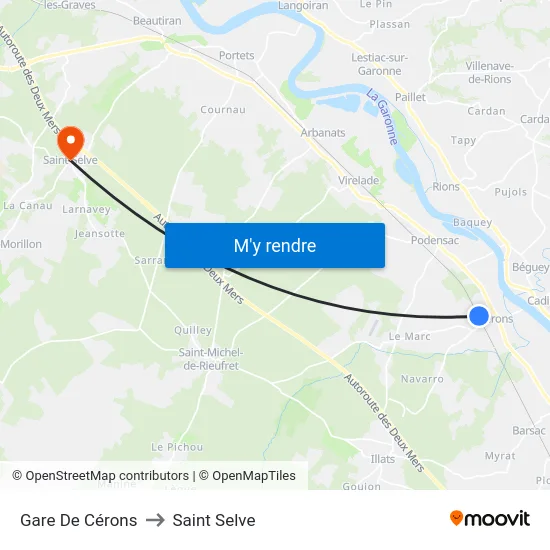 Gare De Cérons to Saint Selve map