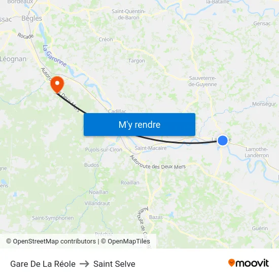 Gare De La Réole to Saint Selve map