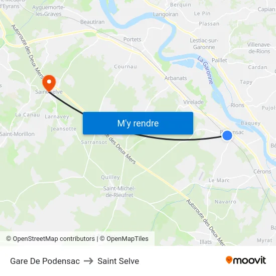Gare De Podensac to Saint Selve map