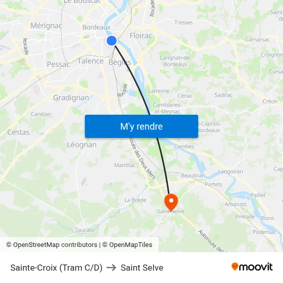 Sainte-Croix (Tram C/D) to Saint Selve map
