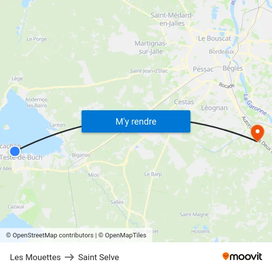 Les Mouettes to Saint Selve map