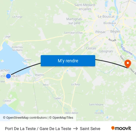 Port De La Teste / Gare De La Teste to Saint Selve map