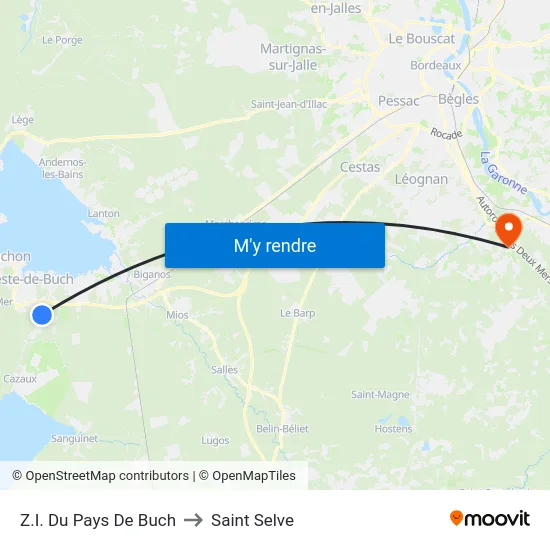 Z.I. Du Pays De Buch to Saint Selve map