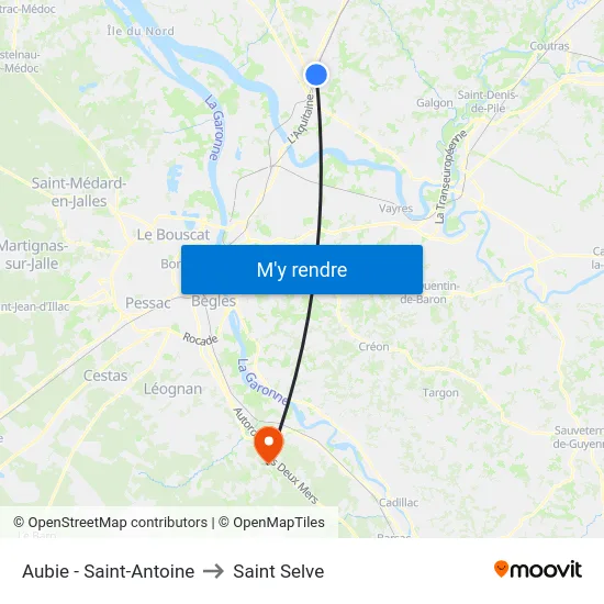 Aubie - Saint-Antoine to Saint Selve map