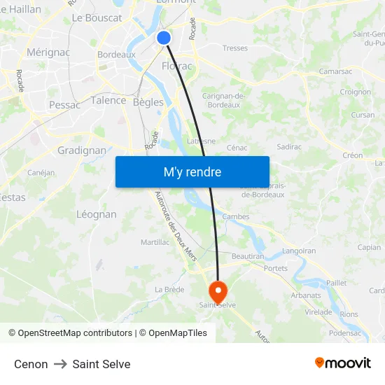 Cenon to Saint Selve map
