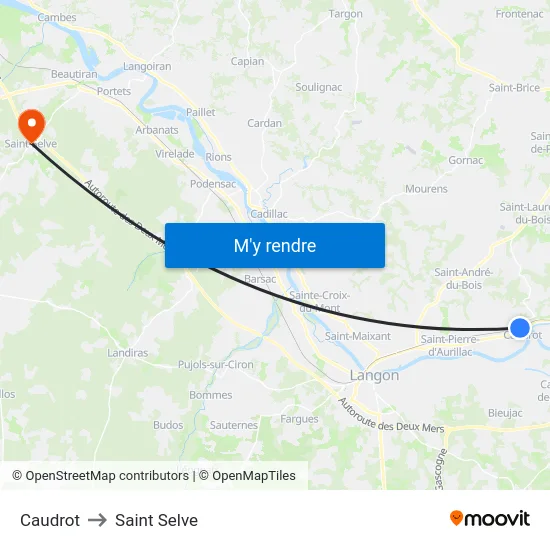 Caudrot to Saint Selve map