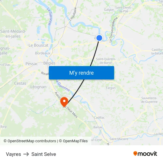 Vayres to Saint Selve map