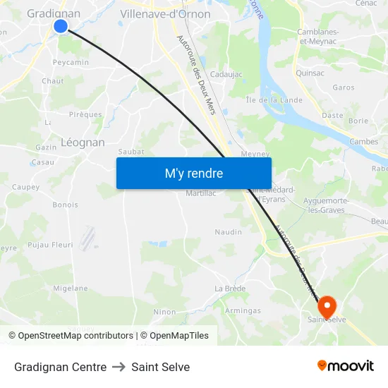 Gradignan Centre to Saint Selve map