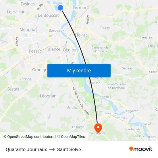 Quarante Journaux to Saint Selve map