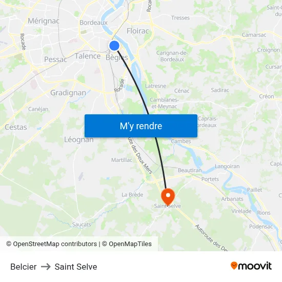 Belcier to Saint Selve map