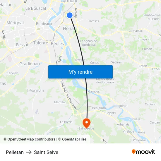 Pelletan to Saint Selve map