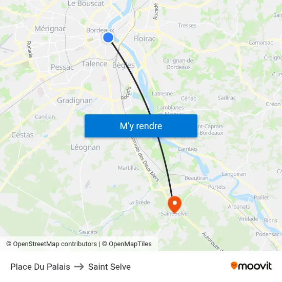 Place Du Palais to Saint Selve map