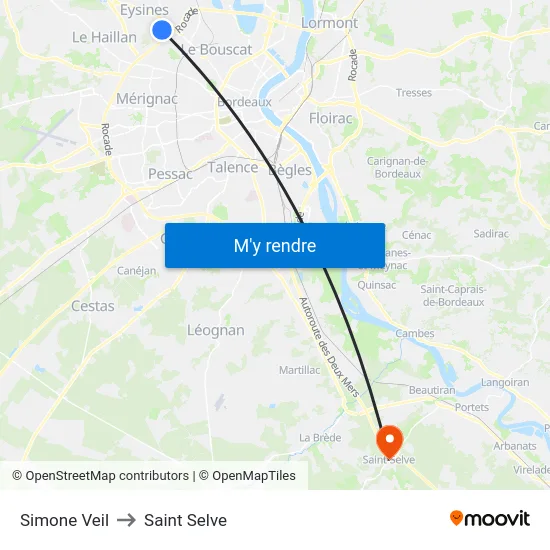 Simone Veil to Saint Selve map