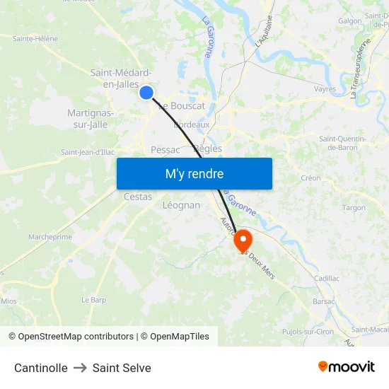 Cantinolle to Saint Selve map