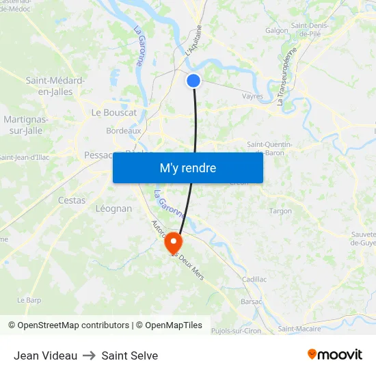 Jean Videau to Saint Selve map