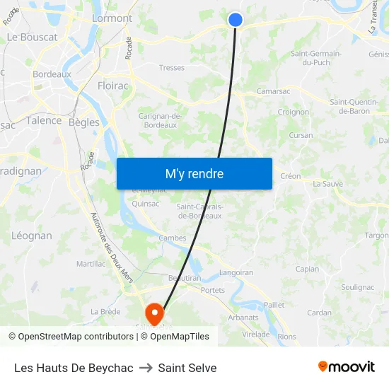 Les Hauts De Beychac to Saint Selve map