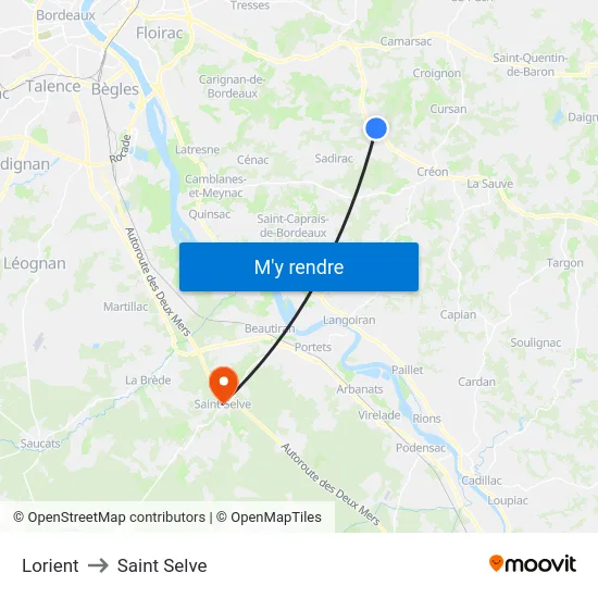Lorient to Saint Selve map