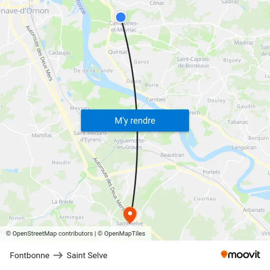 Fontbonne to Saint Selve map