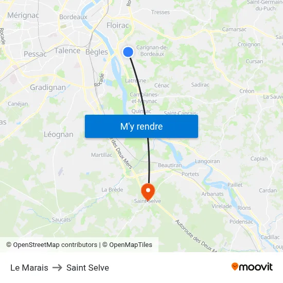 Le Marais to Saint Selve map