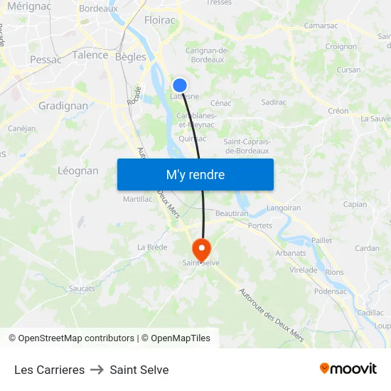 Les Carrieres to Saint Selve map