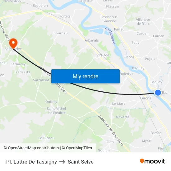 Pl. Lattre De Tassigny to Saint Selve map