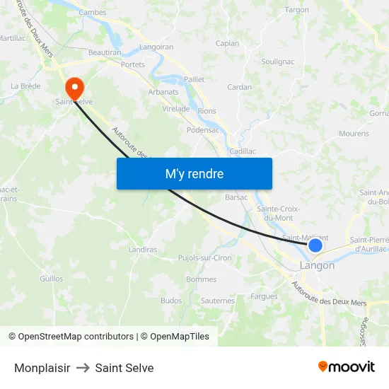 Monplaisir to Saint Selve map