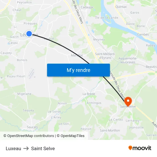 Luxeau to Saint Selve map