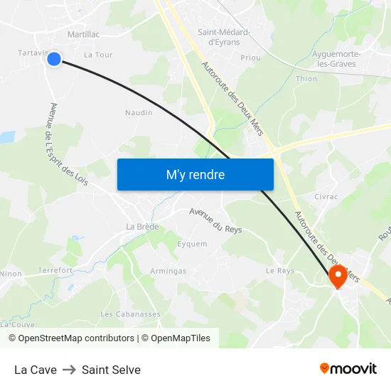 La Cave to Saint Selve map