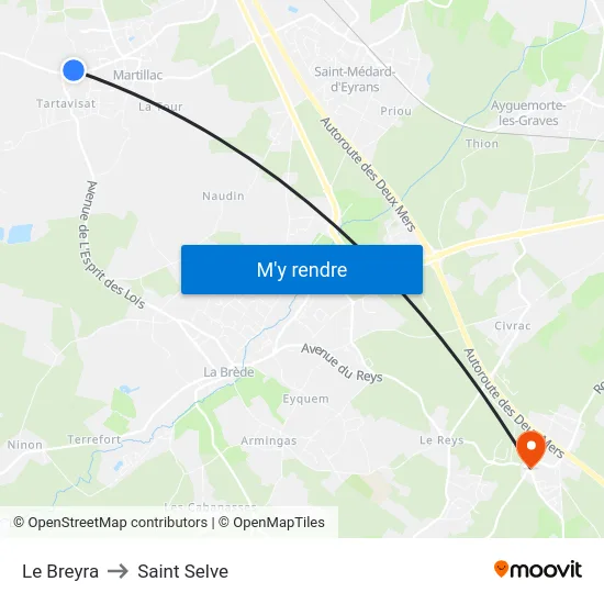 Le Breyra to Saint Selve map