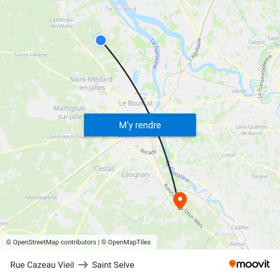 Rue Cazeau Vieil to Saint Selve map