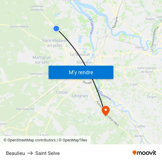 Beaulieu to Saint Selve map