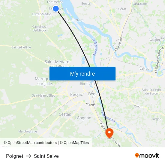 Poignet to Saint Selve map