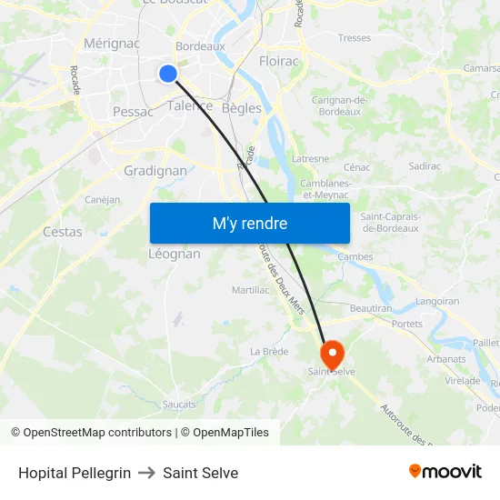 Hopital Pellegrin to Saint Selve map