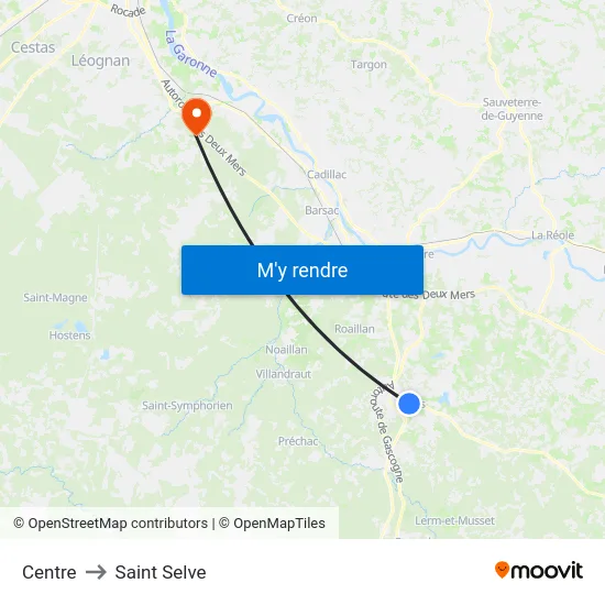 Centre to Saint Selve map