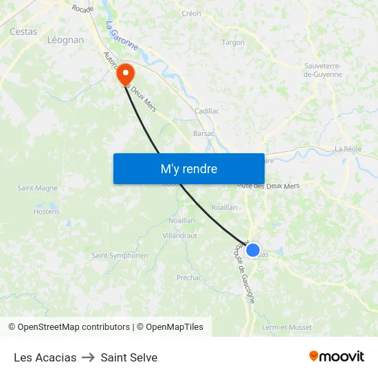 Les Acacias to Saint Selve map