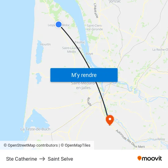 Ste Catherine to Saint Selve map