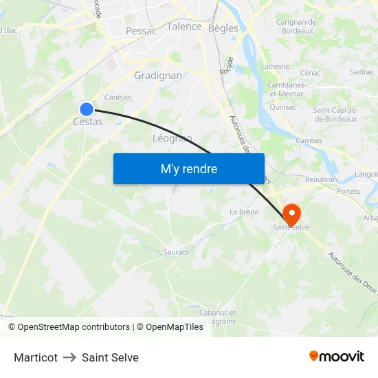 Marticot to Saint Selve map