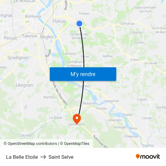 La Belle Etoile to Saint Selve map