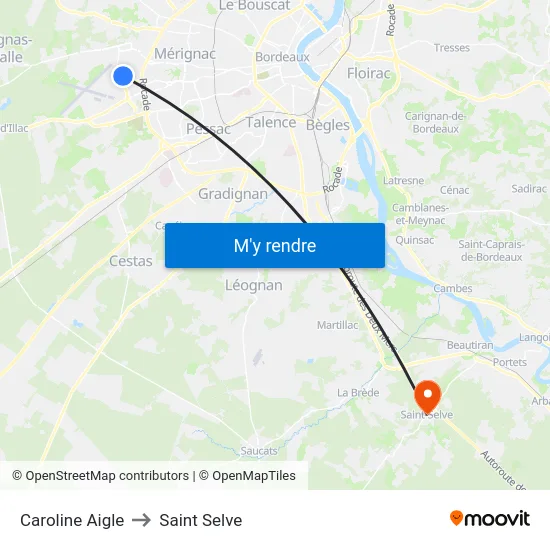 Caroline Aigle to Saint Selve map
