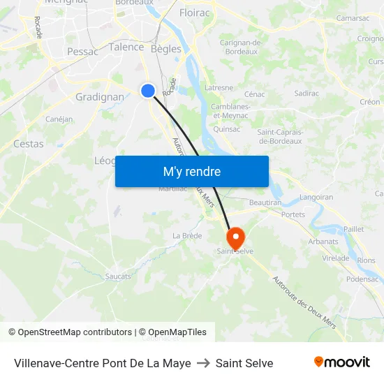 Villenave-Centre Pont De La Maye to Saint Selve map