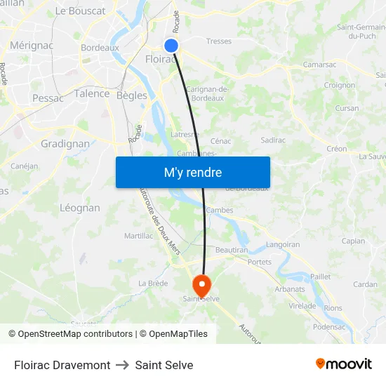 Floirac Dravemont to Saint Selve map