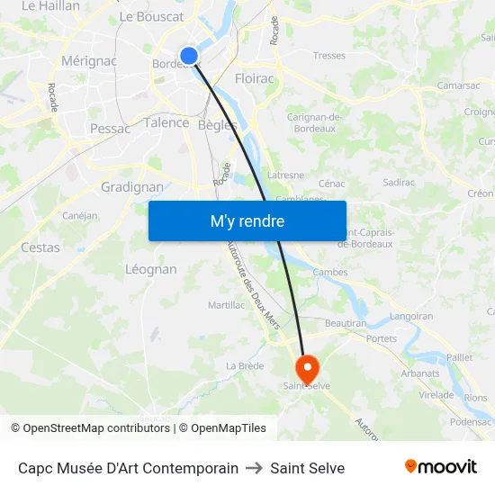 Capc Musée D'Art Contemporain to Saint Selve map