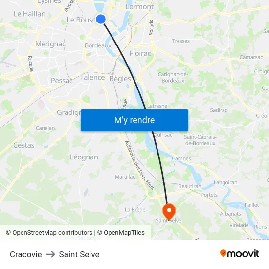 Cracovie to Saint Selve map