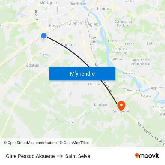 Gare Pessac Alouette to Saint Selve map