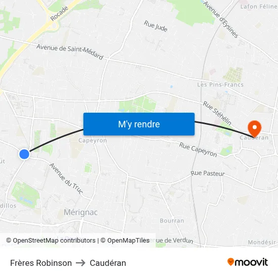 Frères Robinson to Caudéran map